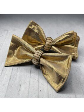 Gold Lame Metallic Napkins Wire-Wrapped Bone Rings Set Of 2